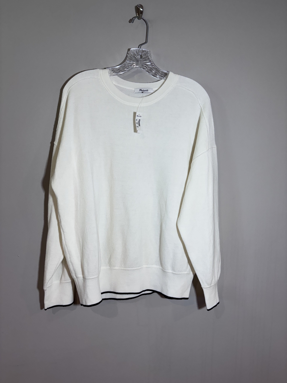 Madewell Merino Wool Pullover Sweater in ivory with molasses tipping Size L New
